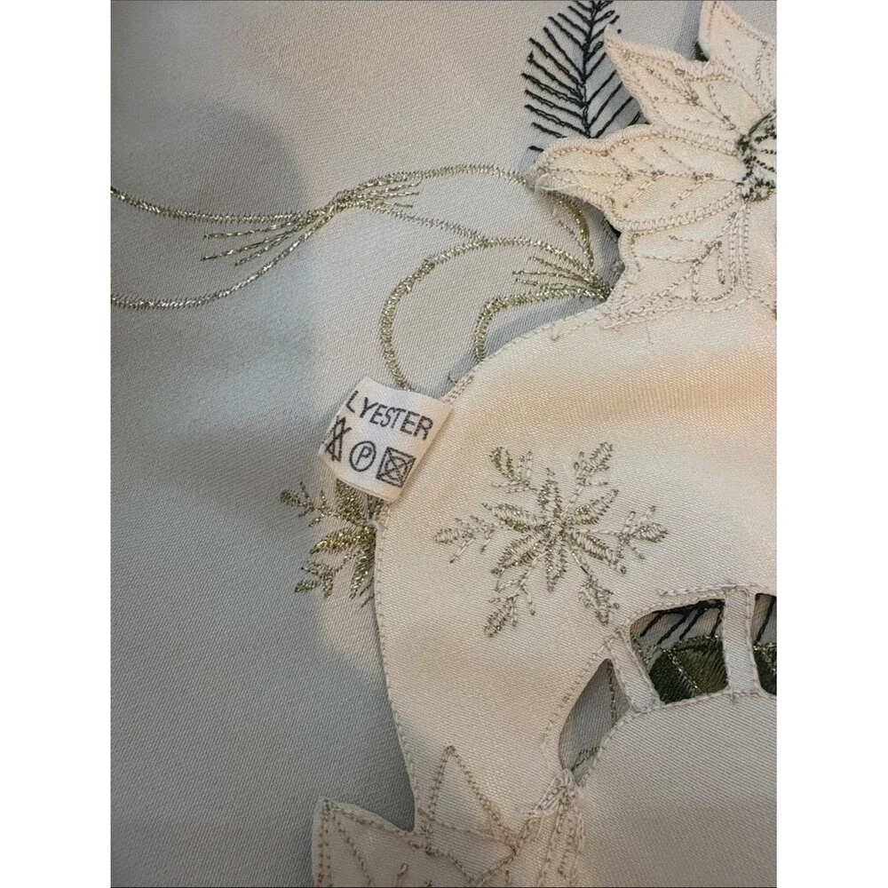 Embroidered Ivory and Green Christmas Candle Tablecloth